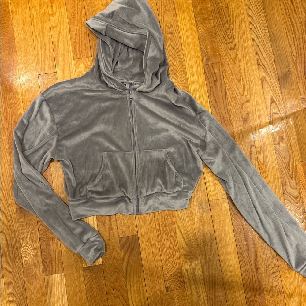 SKIMS Velour Zip-Up Hoodie & Sweatpants Set | Size Small | Gray